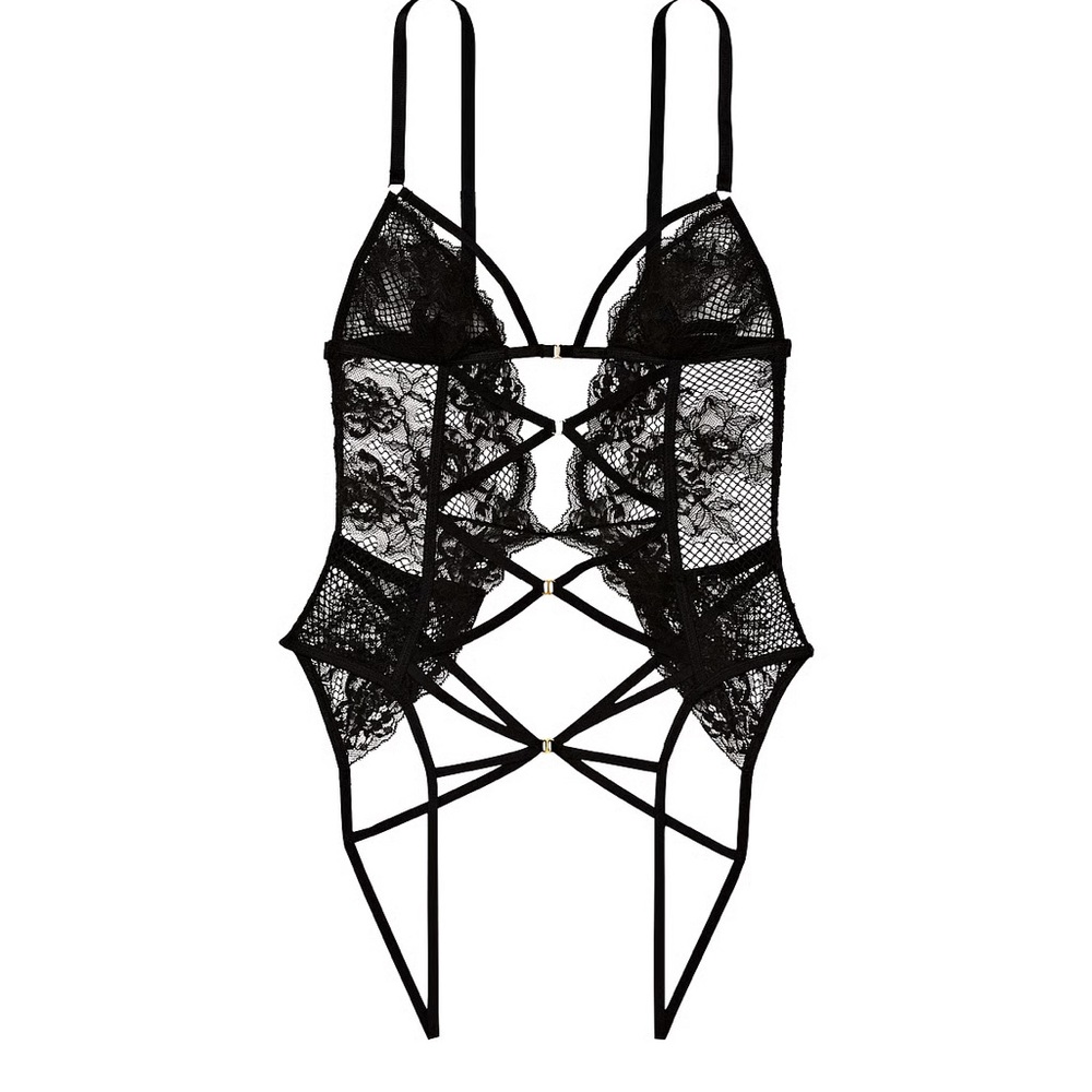 Victoria’s Secret Fishnet Floral Triangle Crotchless Teddy